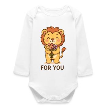 Lion with flowers greeting - Baby Organic Long-Sleeved Bodysuit - white - Front