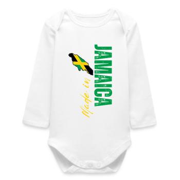 Hergestellt in Jamaika, vertikales Design - Baby Organic Langarmbody - Weiß - Vorne