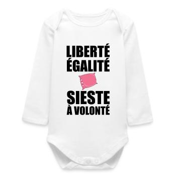 Freiheit Gleichheit Nickerchen nach Belieben lustig Französisch - Baby Organic Langarmbody - Weiß - Vorne