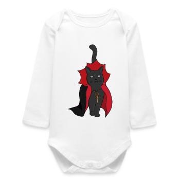 chat noir vampire - Body bébé manches longues biologique - blanc - Devant