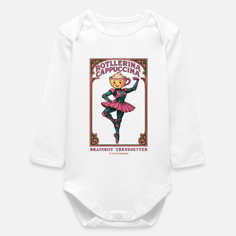 BrainRot Trendsetter| ROTllerina Cappuccina - Baby Organic Long-Sleeved Bodysuit - white