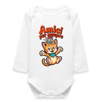 Freunde für immer Kätzchen und Maus - Baby Organic Langarmbody - Weiß - Vorne
