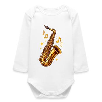 Illustration jazz au saxophone d’or - Body bébé manches longues biologique - blanc - Devant