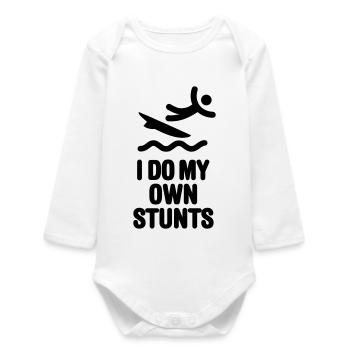 I do my own stunts surfer kite surfing surf dude - Baby Organic Long-Sleeved Bodysuit - white - Front