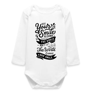 Citation « Utilisez votre sourire pour changer le monde » - Body bébé manches longues biologique - blanc - Devant