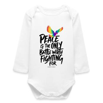 Colombe arc-en-ciel ardente avec texte de paix - Body bébé manches longues biologique - blanc - Devant