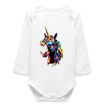 Licorne Poney Cavalier Chevaux Équitation Licornes - Body bébé manches longues biologique - blanc - Devant