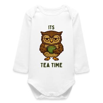 Schlafende Eule Teezeit - Baby Organic Langarmbody - Weiß - Vorne