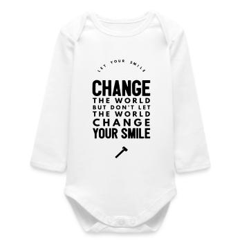 Citation « Sourire Change The World » - Body bébé manches longues biologique - blanc - Devant