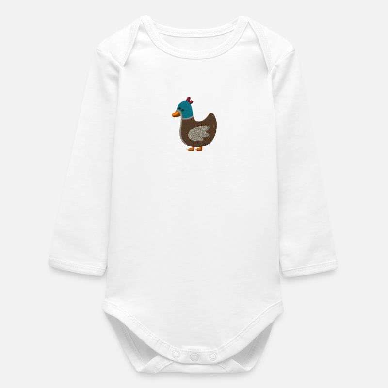 Embroidered duck - Baby Organic Long-Sleeved Bodysuit - white