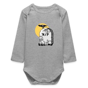 Gravestone with crow - Baby Organic Long-Sleeved Bodysuit - heather grey - Front