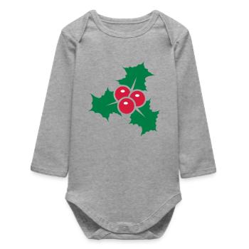 Stechpalmenblätter mit roten Beeren - Baby Organic Langarmbody - Grau meliert - Vorne