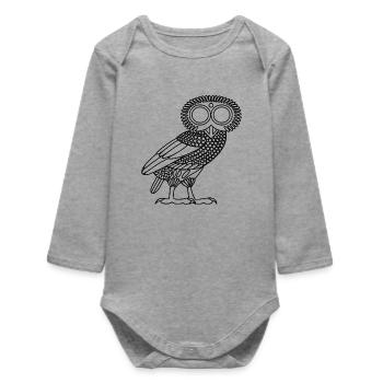Owl of Athena [Black Outline (owl only)] - Baby Organic Long-Sleeved Bodysuit - heather grey - Front