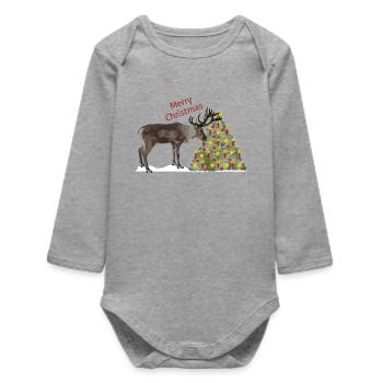 Happy Christmas, Rainer Reindeer! - Baby Organic Long-Sleeved Bodysuit - heather grey - Front