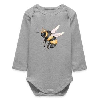 Drawing of a flying bumblebee with crown - Baby Organic Long-Sleeved Bodysuit - heather grey - Front