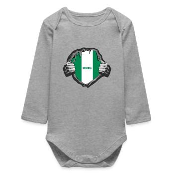 Motif drapeaux du Nigéria - Body bébé manches longues biologique - gris chiné - Devant