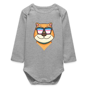 Transgender Shiba Inu Dog - Dog with Glasses - Baby Organic Long-Sleeved Bodysuit - heather grey - Front
