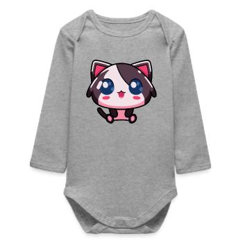 Kawaii Chibi Cat - Cute Pink Anime Kitty - Baby Organic Long-Sleeved Bodysuit - heather grey - Front