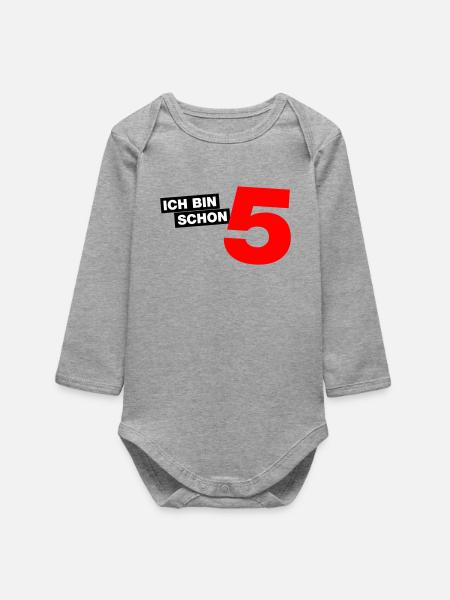 Ich bin schon 5 - Baby Organic Langarmbody - Grau meliert
