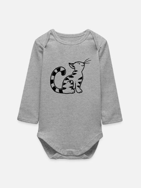 Cartoon Kitten - Baby Organic Langarmbody - Grau meliert