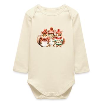 Winter squirrel trio - Baby Organic Long-Sleeved Bodysuit - soft Ecru - Front