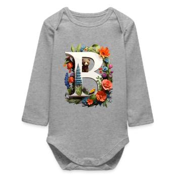 Ferme printanière Bär avec des fleurs - Body bébé manches longues biologique - gris chiné - Devant