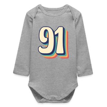 Vintage Retro T-Shirt Nummer 91 Ninety One - Baby Organic Langarmbody - Grau meliert - Vorne