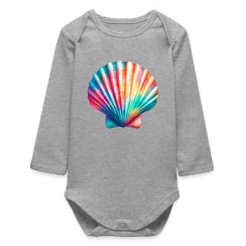 Scallop Shell - Baby Organic Long-Sleeved Bodysuit - heather grey - Front