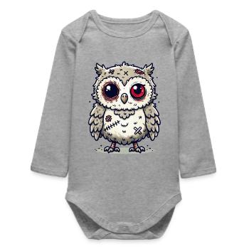 Hibou zombie effrayant pour le plaisir d’Halloween - Body bébé manches longues biologique - gris chiné - Devant