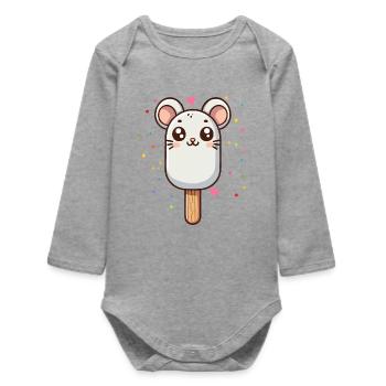 Motif de glace souris mignon pour l’été - Body bébé manches longues biologique - gris chiné - Devant
