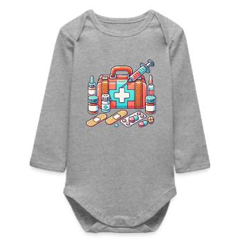Detailed pharmacy fabric, symbol of safety - Baby Organic Long-Sleeved Bodysuit - heather grey - Front