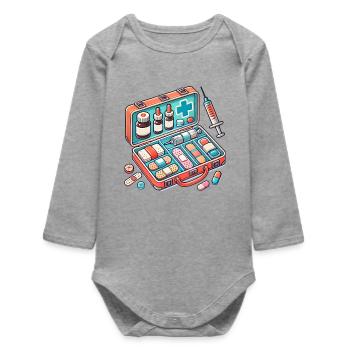 Detailed pharmacy fabric, symbol of safety - Baby Organic Long-Sleeved Bodysuit - heather grey - Front