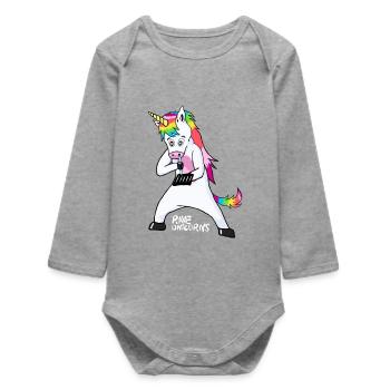 Rave Unicorns Ligne Blanc Logo 18+ - Body bébé manches longues biologique - gris chiné - Devant