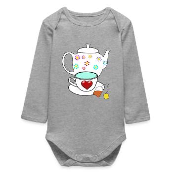 Théière Théière Sachet de thé Tasse - Body bébé manches longues biologique - gris chiné - Devant