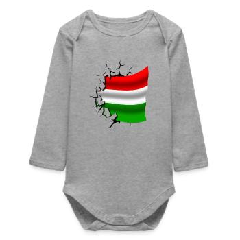 Flag of Hungary - Hungary - Flag Broken Design - Baby Organic Long-Sleeved Bodysuit - heather grey - Front