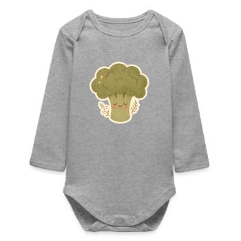 Süßes Brokkoli Design – Gemüse mit Gesicht - Baby Organic Langarmbody - Grau meliert - Vorne