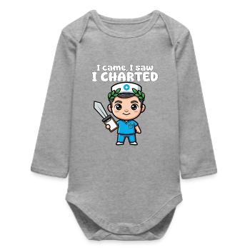 JE SUIS VENU, J’AI VU, J’AI CARTOGRAPHIÉ - CADEAU D’INFIRMIÈRE - Body bébé manches longues biologique - gris chiné - Devant