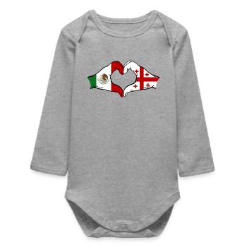 Drapeau du Mexique et de la Géorgie, mains en forme de cœur - Body bébé manches longues biologique - gris chiné - Devant
