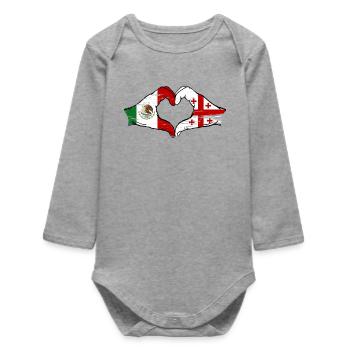 Drapeau du Mexique et de la Géorgie, mains en forme de cœur utilisées - Body bébé manches longues biologique - gris chiné - Devant