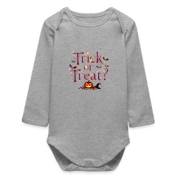 "Trick or Treat" – Slogan Halloween tendance & fun - Body bébé manches longues biologique - gris chiné - Devant