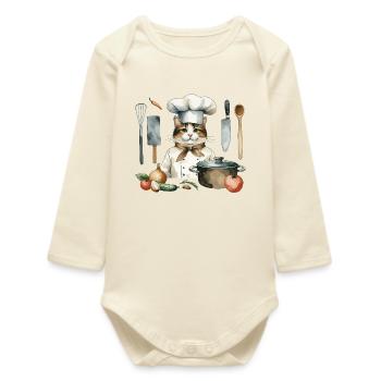 Cat Cook Cook Cats Cooks Cook - Baby Organic Long-Sleeved Bodysuit - soft Ecru - Front