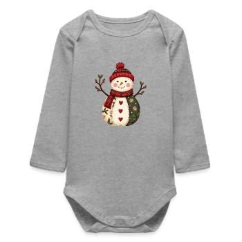 Schneemann Weihnachtszauber Patchwork - Baby Organic Langarmbody - Grau meliert - Vorne