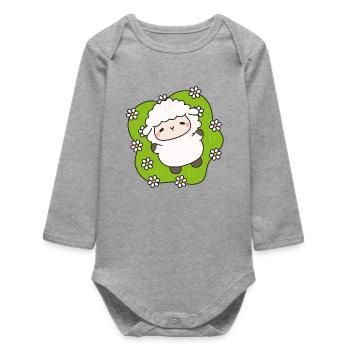 Happy sheep on flowering grass - Baby Organic Long-Sleeved Bodysuit - heather grey - Front