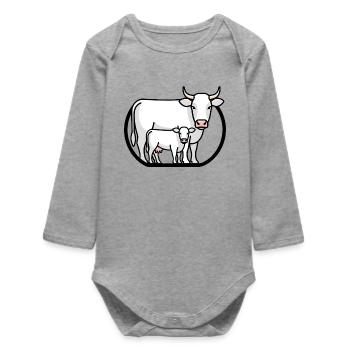 Cow with Calf – Minimalist Farm Art - Baby Organic Long-Sleeved Bodysuit - heather grey - Front