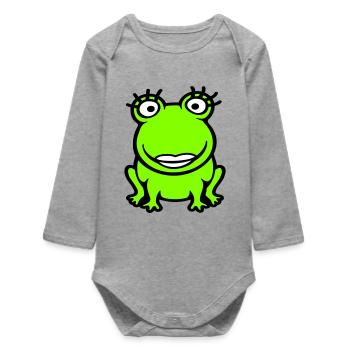 Frosch Girl Wimpern hübsche Frau weiblich Mädchen - Baby Organic Langarmbody - Grau meliert - Vorne