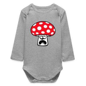 Mushroom frightened, panicking, looking up, - Baby Organic Long-Sleeved Bodysuit - heather grey - Front