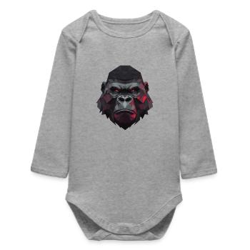 Polygon Gorilla mit roten Augen - Baby Organic Langarmbody - Grau meliert - Vorne