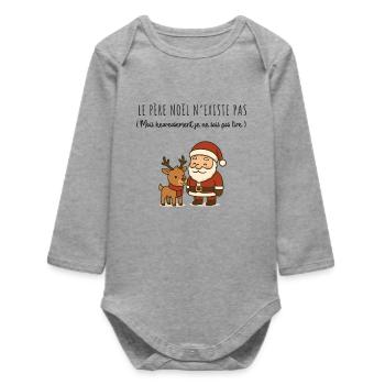 Père Noel n'existe pas Humour - Body bébé manches longues biologique - gris chiné - Devant