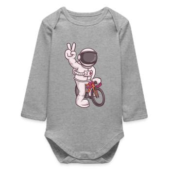 Astronaut fährt Fixie Bike – Frieden Pose Weltraum - Baby Organic Langarmbody - Grau meliert - Vorne