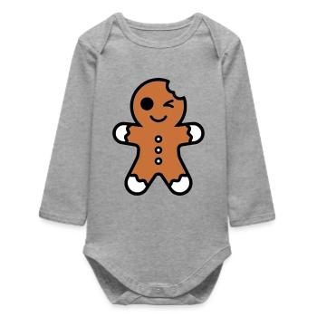 Drôle mordu bonhomme en pain d’épice noël - Body bébé manches longues biologique - gris chiné - Devant